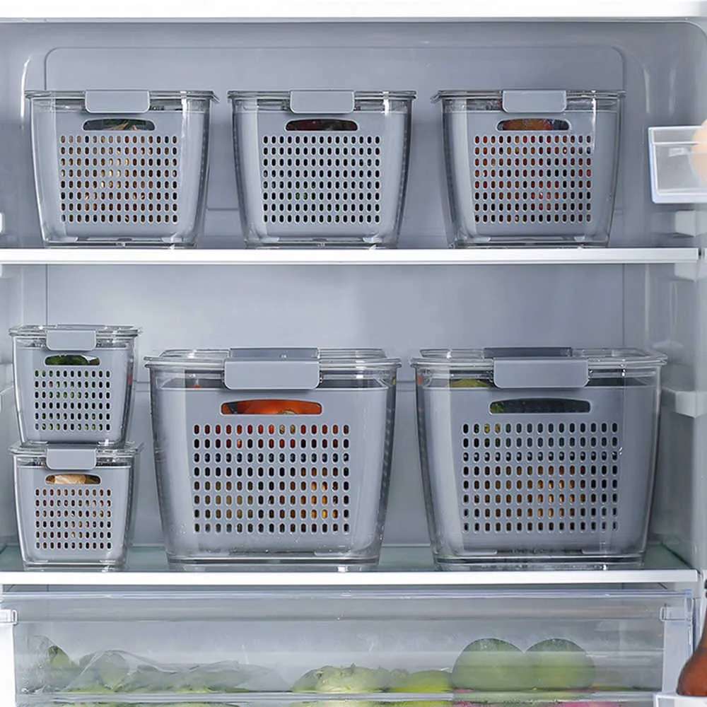 Кухня пластиковая коробка для хранения свежие коробки холодильника фруктовые овощные дренаж хрустящий кухонный пищевый контейнер ящик для хранения x07032753