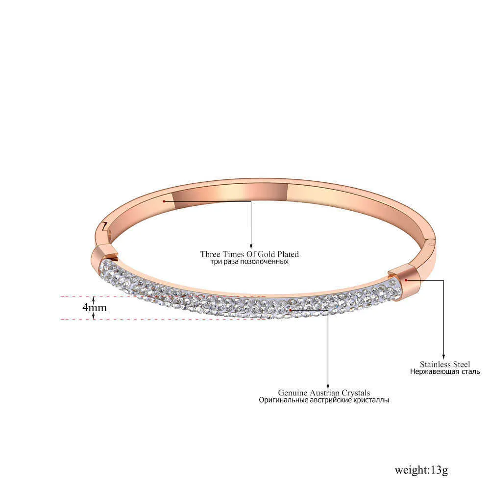 Lokaer Sparkling Full Clay Crystal Bracelets en acier inoxydable Bracelets pour femmes Filles Rose Gold Cuff Bracelet Bijoux B19065 Q0719