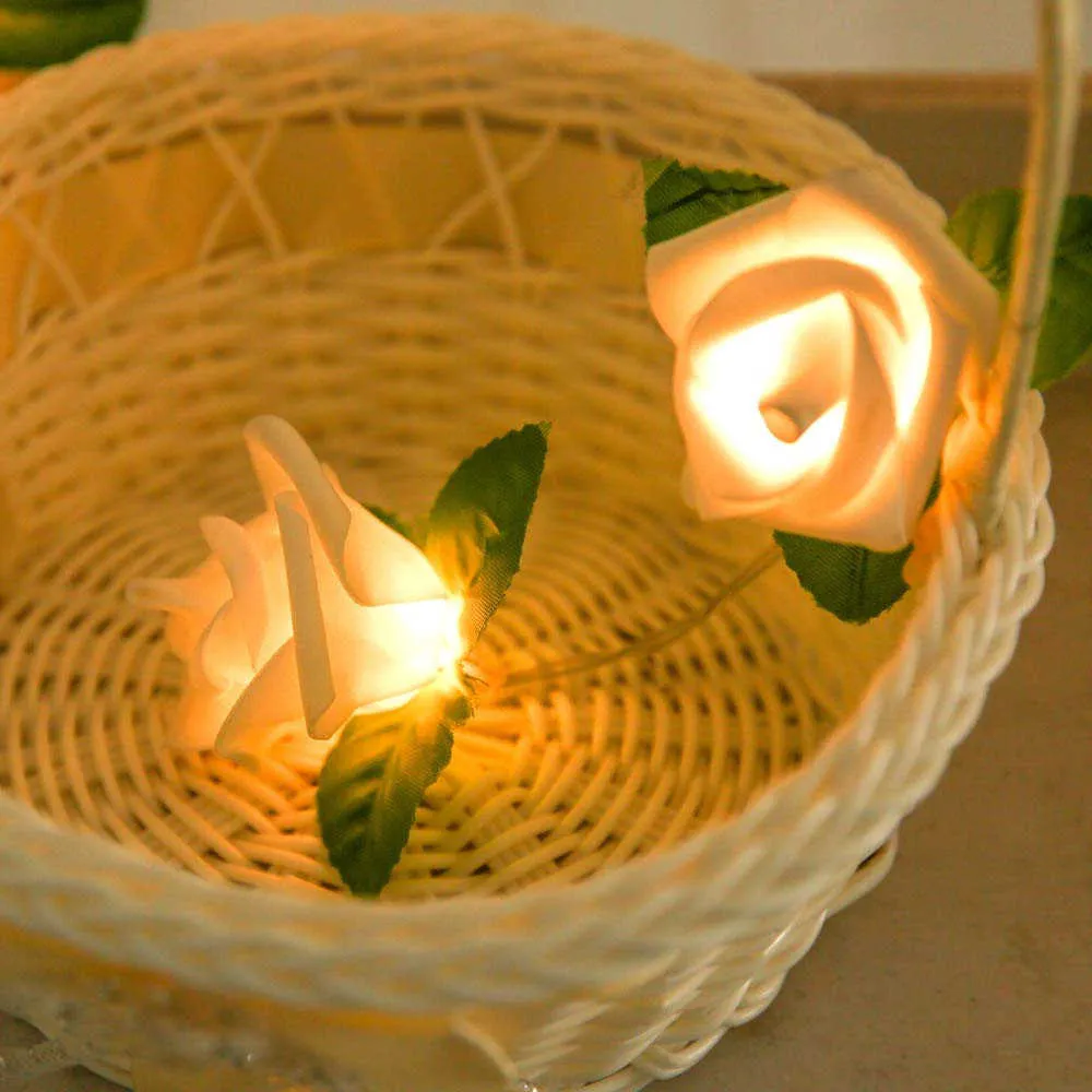 Strona główna Ogród LED Róża Oświetlenie Struny Okno Zasłona Dekoracji Światła Lampa String Party Decor z 20 Koraliki Lampy Kwiat Y0720