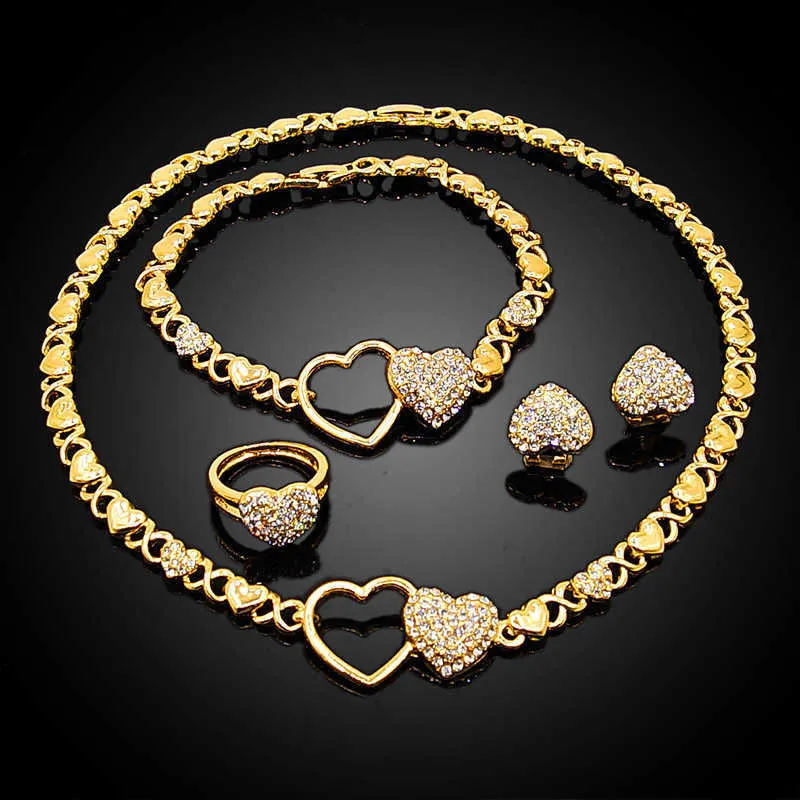 Afrikaanse sieraden set voor vrouwen hart ketting set bruiloft sieraden sets oorbellen xoxo ketting armbanden geschenken 2106192630