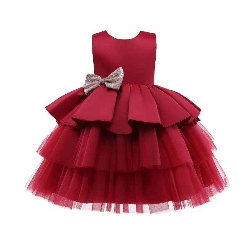 Классическое платье для маленьких девочек на первый день рождения, бальное платье-пачка с блестками и бантом для девочек, одежда для маленьких девочек, свадебная вечеринка, принцесса D4434255