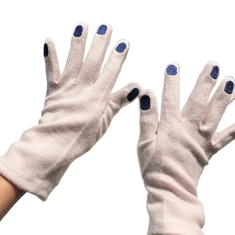 5本の指の手袋日本の女性面白いネイルパターン刺繍冬の暖かいフェイクウールサイクリングドライビングソリッドカラーmittens203j