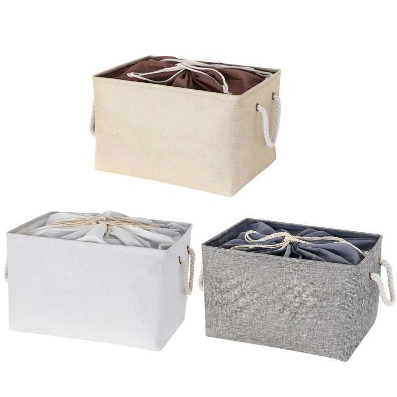 Folding Storage Basket Foldable Linen Box Bins Drawstring Organizer Clothes Laundry Closet Toys Organize Holder 210609