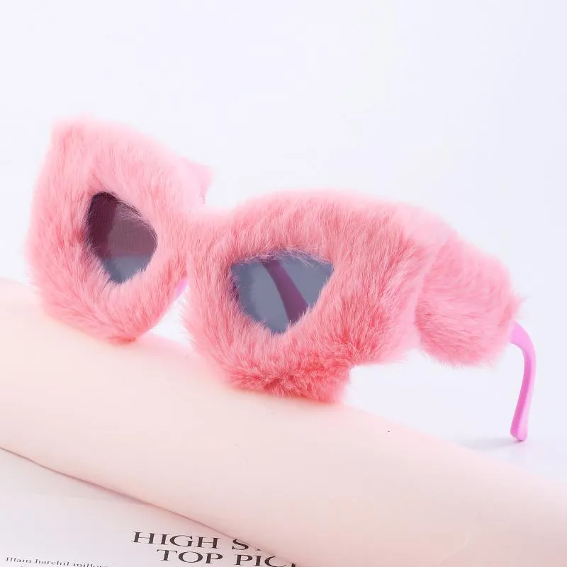 Sonnenbrille Fuzzy Cat Eye Frauen Schwarze Marke Designer übergroß