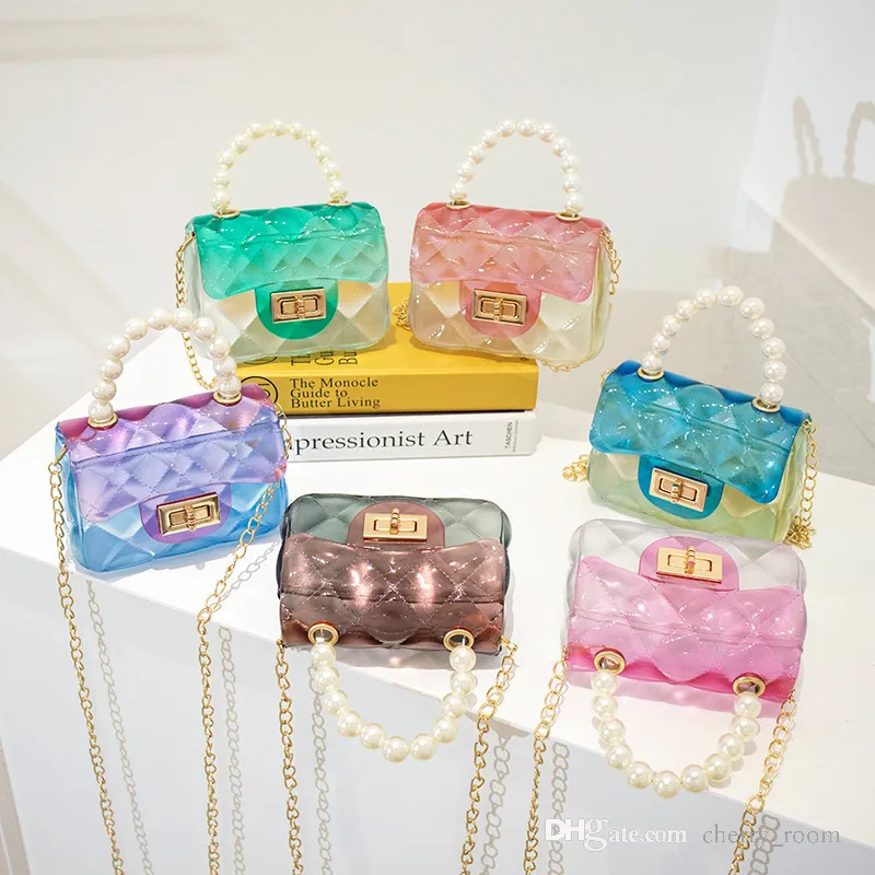 bébé filles perle mini sacs à main enfants mignon bonbons couleurs chaîne transparente une épaule gelée sac enfants losange princesse sacs de messager F489