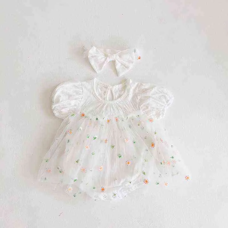 Sommer Neugeborene Mädchen Overall Kleidung Baby Schöne Daisy Print Kleid Romper + Stirnband Set Kurzarm Mädchen Prinzessin Kleider G1129