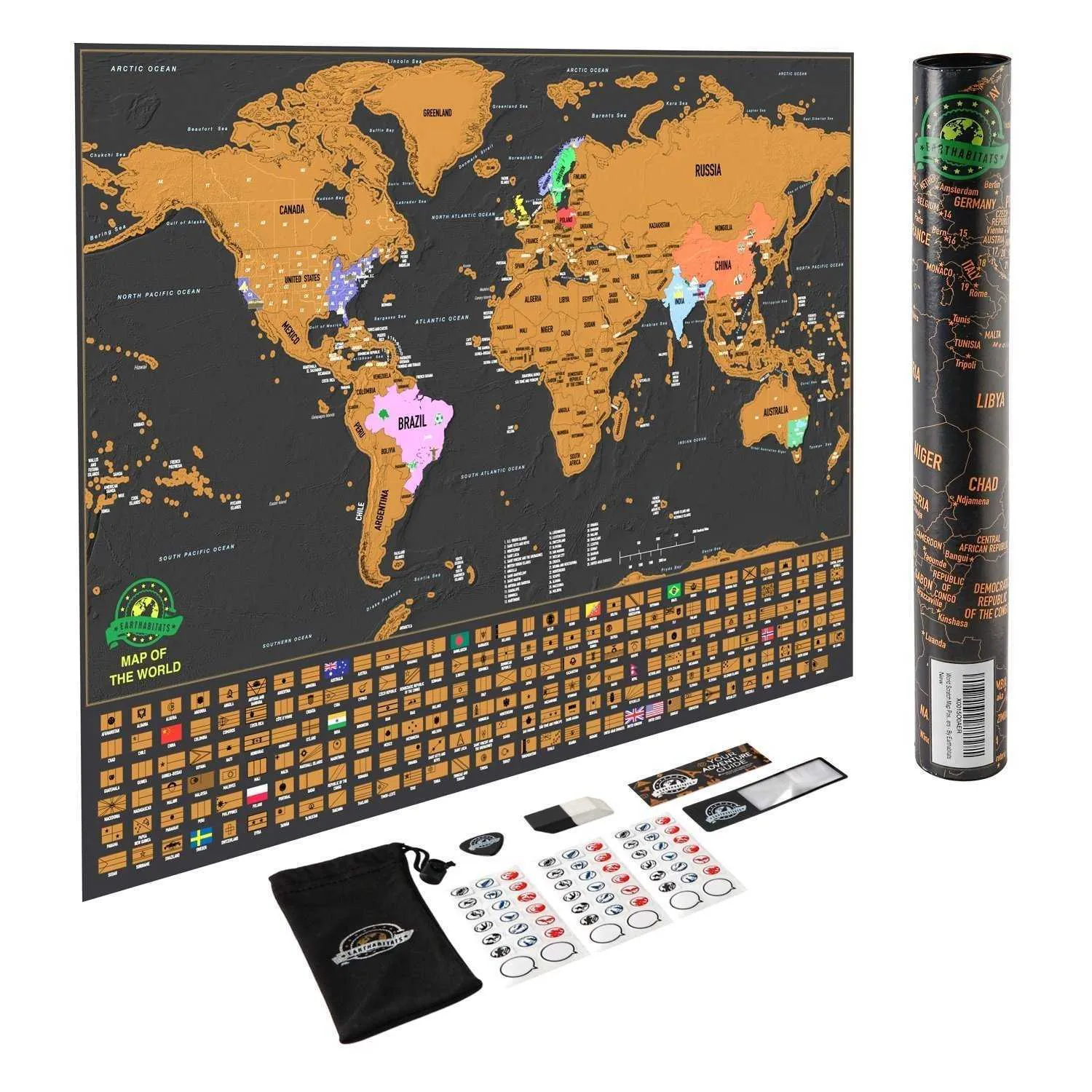 Deluxe Erase World Travel Map Scratch Off para sala de escritório em casa decoração adesivos de parede 210726