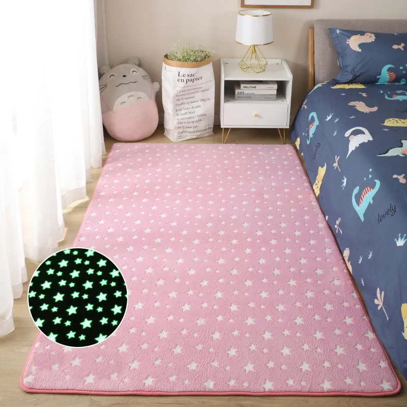 Tapis épais lumineux en peluche, dinosaure étoile lune, pour chambre d'enfant, tapis de sol moelleux, décoration de chevet de maison, tapis en velours