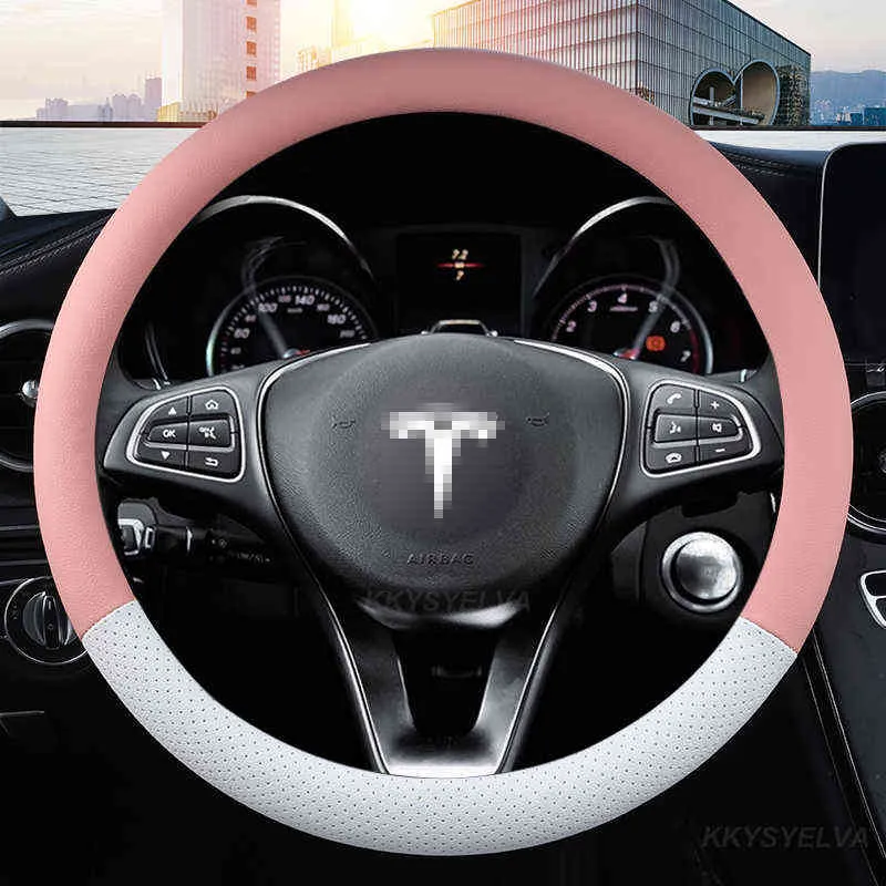 Housse de volant de voiture en cuir microfibre 38cm pour Tesla tous les modèles 3 S Y X accessoires intérieurs automatiques style Y1129288v