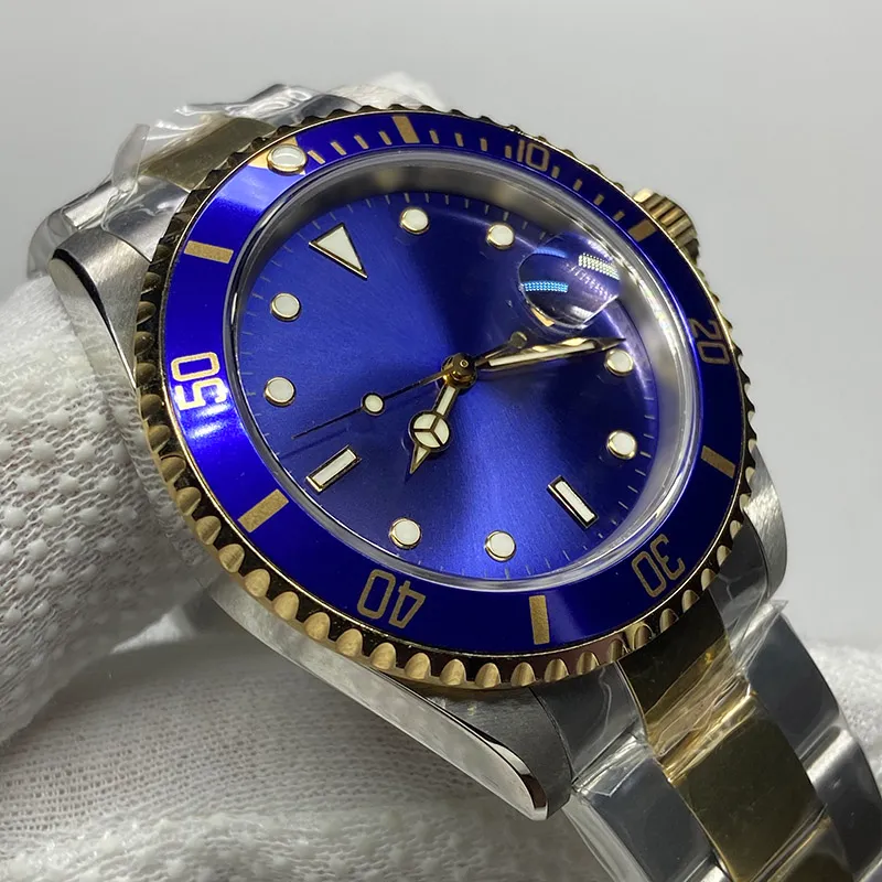 Reloj de lujo vintage BP fábrica bisel azul Half Gold Blue Dial Swiss 3135 movimiento 40 mm reloj automático para hombres 304T