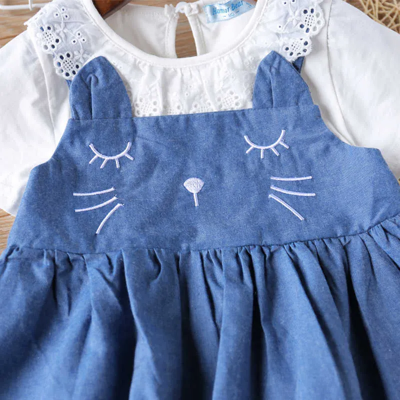 Sukienka Letnie Dzieci Ubrania Dziewczyny Zszywanie Kot Wzór Dzieci Odzież Dziecko 210528