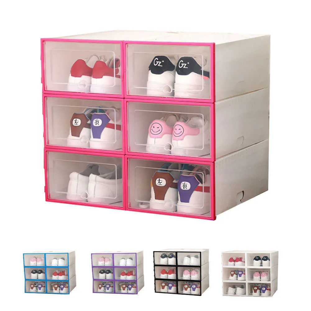 플립 두꺼운 신발 투명한 서랍 케이스 플라스틱 신발 상자 쌓을 수있는 저장 신발 상자 저장 주최자 드롭쉽 L230705
