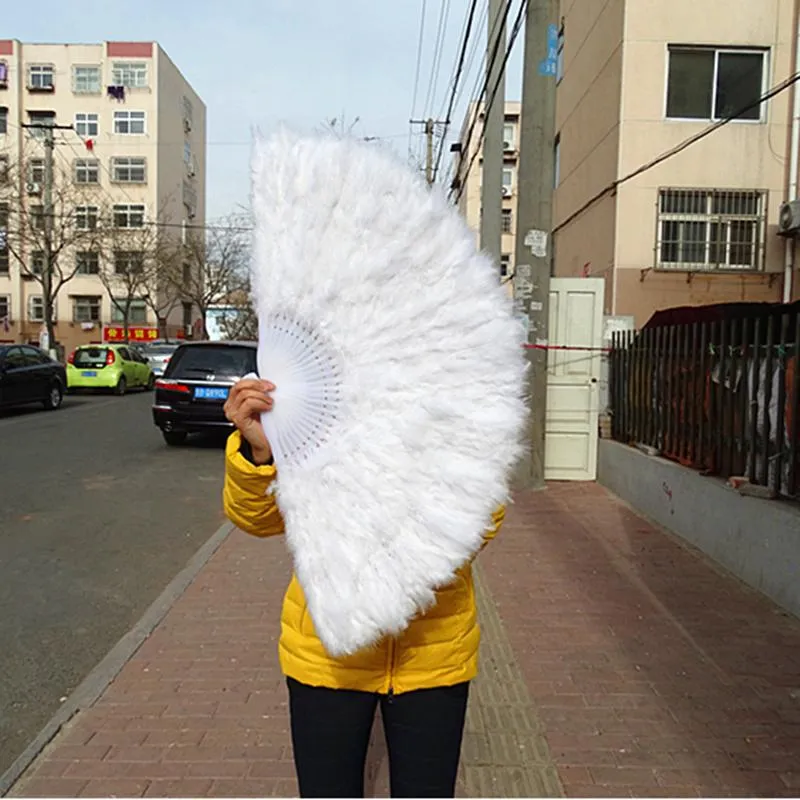 Party Favor Factory Direct s White Ladies Folded Turkey Feather Hand Fan Whole Handmade Fans For Dance Wedding Decoration 230B