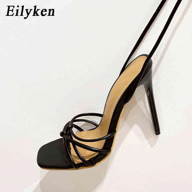 Sandaler Eilyken Summer Women Cross-Tied Sandals Smalband Lace Up Rom Pumps Skor Damer Sexiga Tunna High Heel Gladiator Sandaler 220310