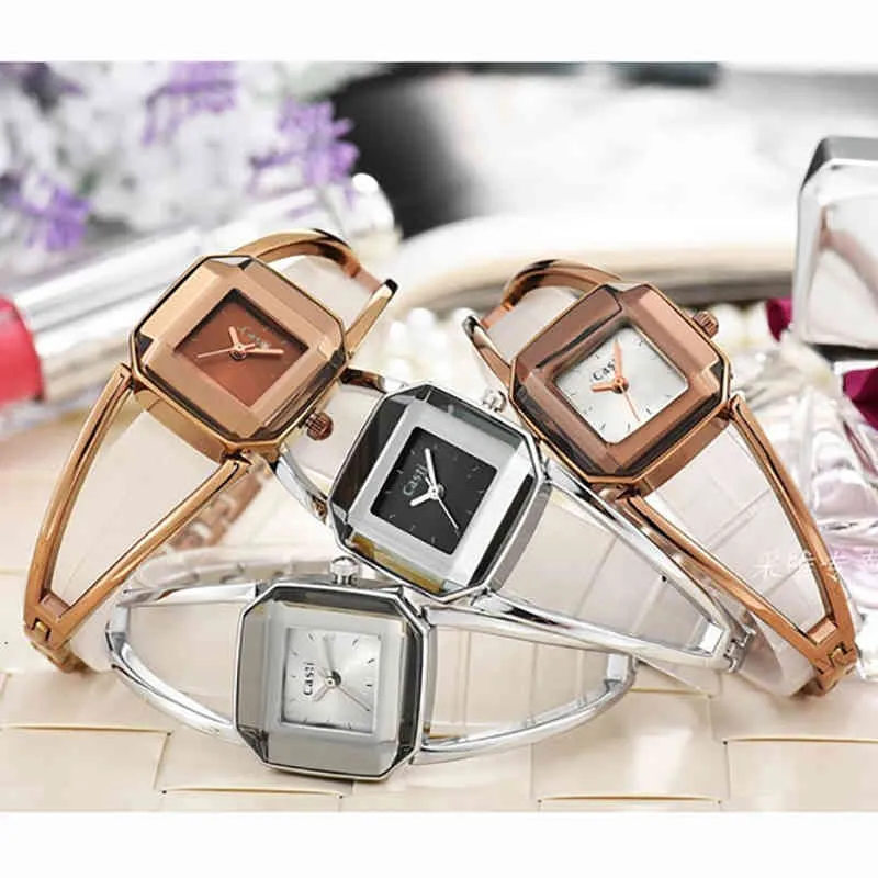 Square Fashion Skeleton Bracelet Rose Gold Watches 2021 Luxury Brand Ladies Watch Women Female Quartz-watch Wristwatches