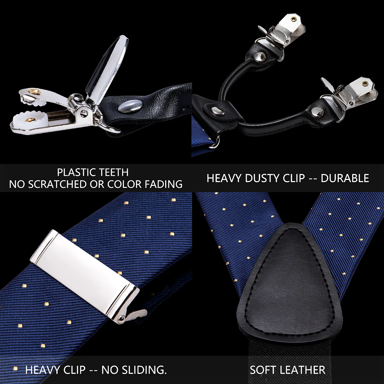 Bretelle di seta YBack regolabili con punto moda blu Set cravatta uomo Festa nuziale YShape 6 Bretelle con clip BarryWang1615794