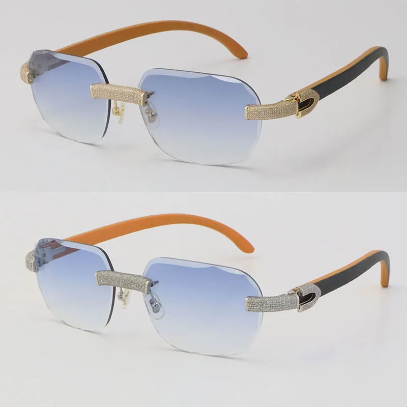 2022 Nouveau modèle en édition limitée Micro pavé de lunettes de soleil en diamant en bois d'origine verres de soleil sans cru