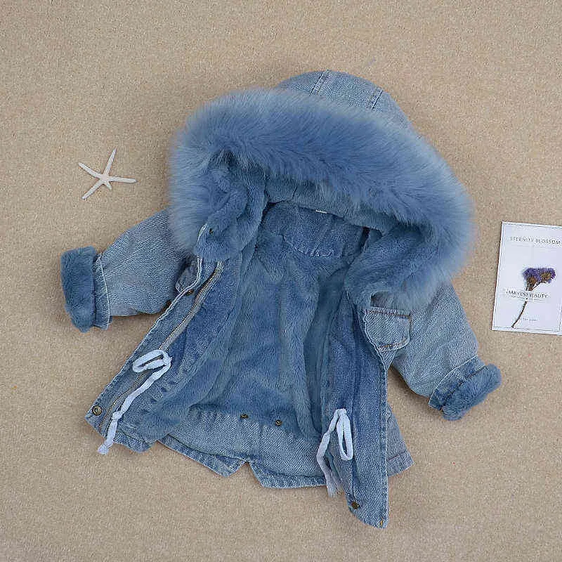 Winter Item Meisje en Jongen Dikke Denim Jas Velvet Jeans Jas Kinderen Warm Uitloper 1-5 jaar 211203