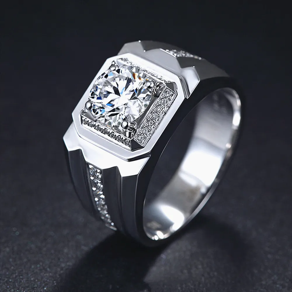 Klassieke AAA Zirkoon Diamanten Edelstenen Ringen voor Mannen Wit Goud Zilver Kleur Bruiloft Band Sieraden Bague Mode Geschenken Accessoire