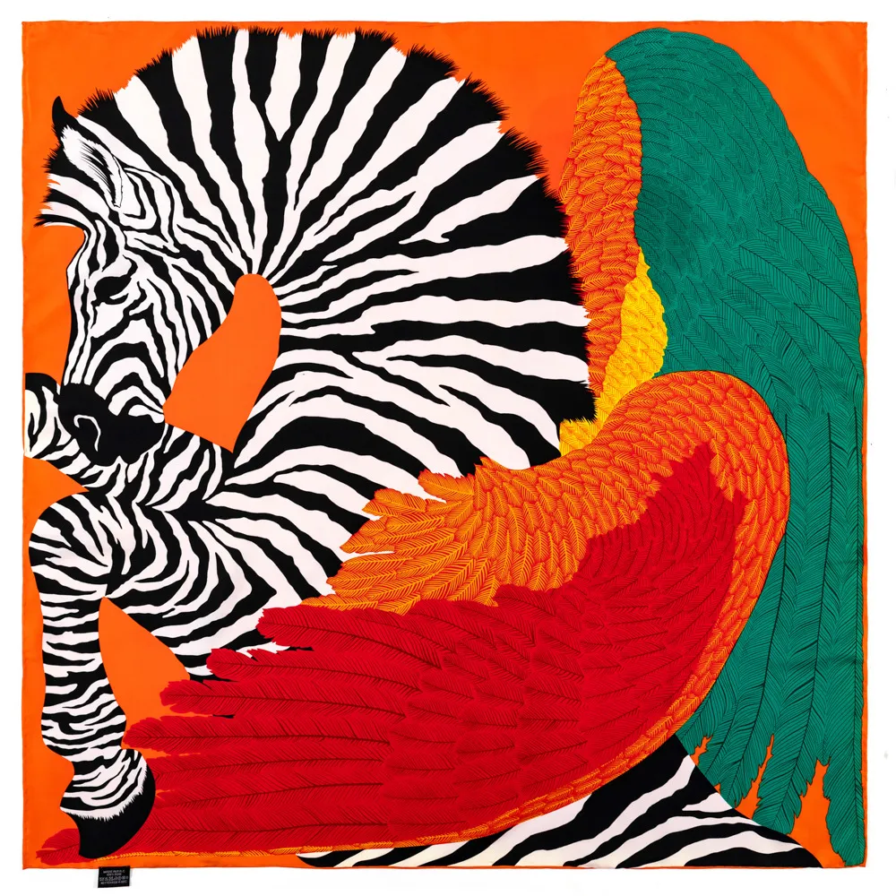 2021 90cm New Hand-curled Silk Scarf Women Twill Square Colorful Wings Pegasus Print Shawl Headscarf Handkerchief213s