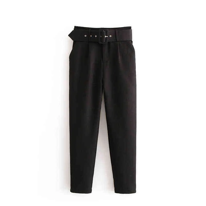 Kvinnor Fashion Solid Color Sashes Casual Slim Pants Chic Business Trousers Female Fake Zipper Pantalones Mujer Retro Pants P575 211218