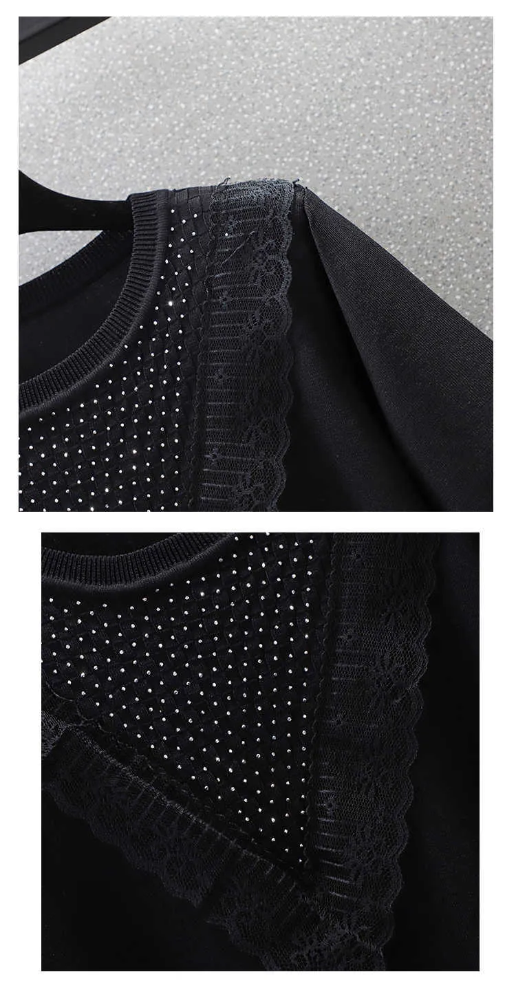 ビッグサイズ半袖Tシャツ女性の夏の緩いカジュアルダイヤモンドキント特大セーターファッションレースサマープルオーバー210604