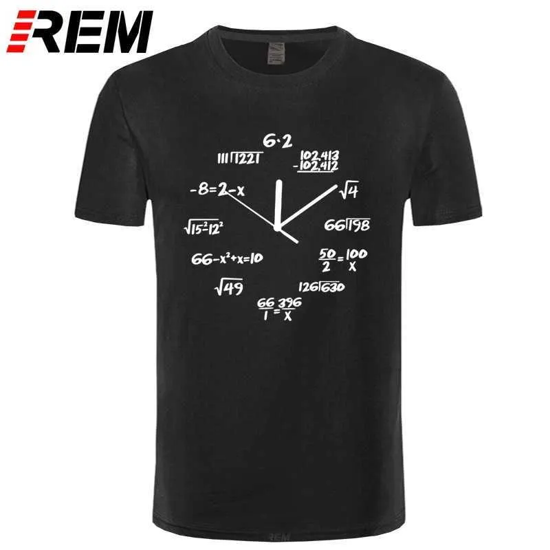 REM 100% bawełna Zegar matematyczny Drukuj śmieszne mężczyźni t shirt casual krótki rękaw o-neck t fajne lato t- s tee 210629