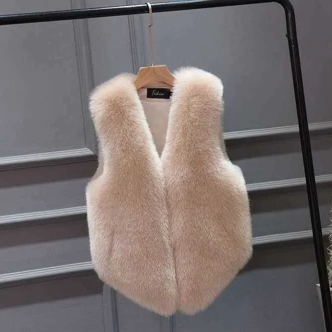 Moda Faux Fur Colete Outerwear Mulheres Casual Street Wear Jacket Curta Colete Curta V Neck sem mangas Ry Ry 210526