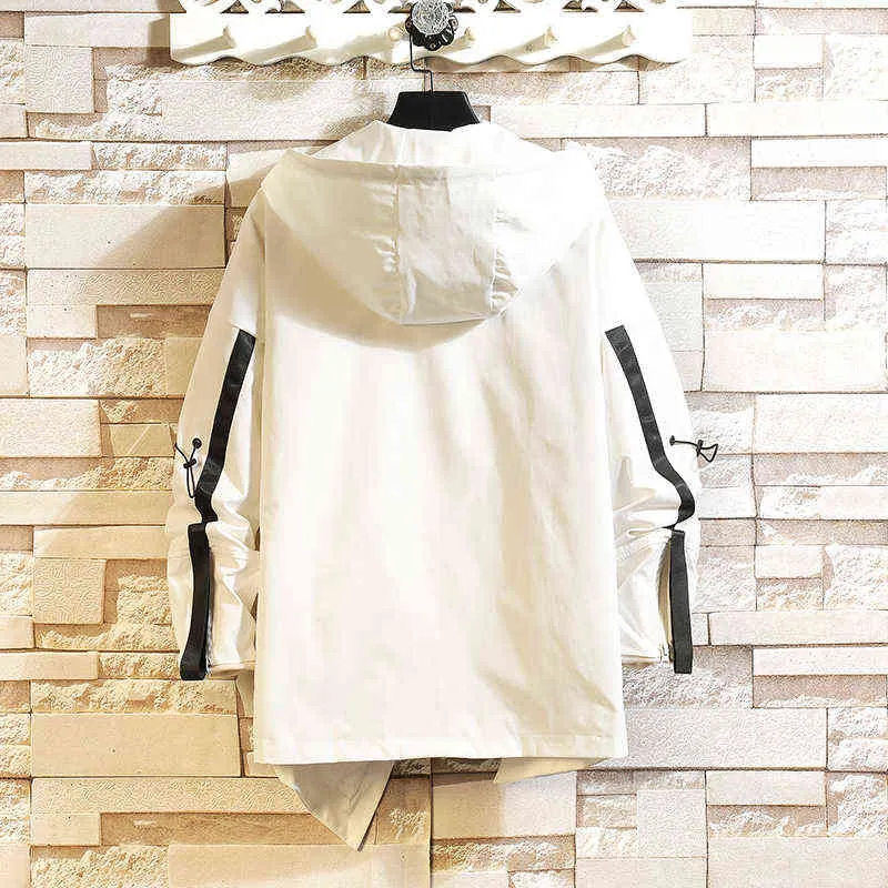 Japon Style Pull Blanc Noir Printemps Automne Veste Hommes Streetwear Bomber Vêtements avec capuche surdimensionné 5XL 6XL 7XL 211126