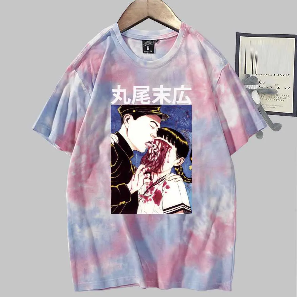 Suehiro Maruo Imprimir Moda Manga corta Cuello redondo Tie Dye Camiseta Unisex Otoño Y0809