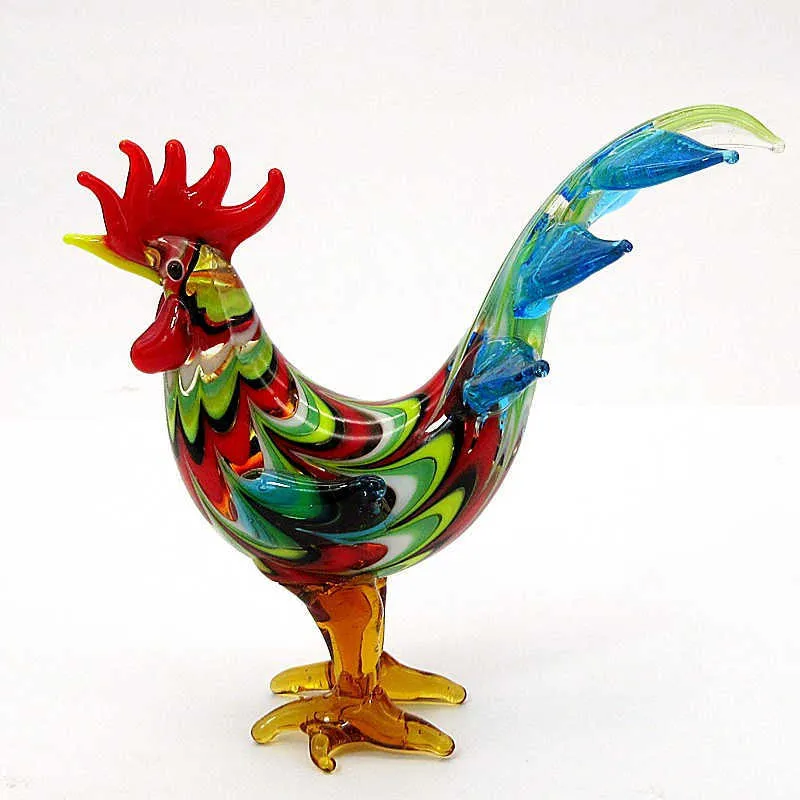 New Colorful Folk Art Style Murano Glass Gallo Figurine Miniature Handmade Animal Statue Home Decoration Novità Gift For Kids