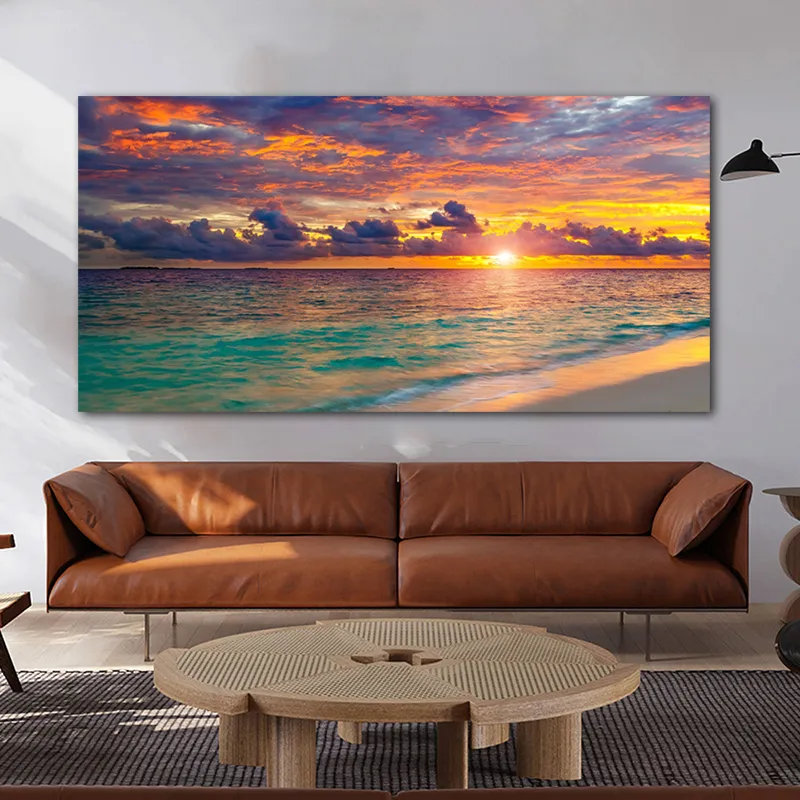 Настенная живопись Пейзажи Плакаты и принты на холсте Морской пейзаж Восход солнца Картины для гостиной Современный домашний декор Морской пляж