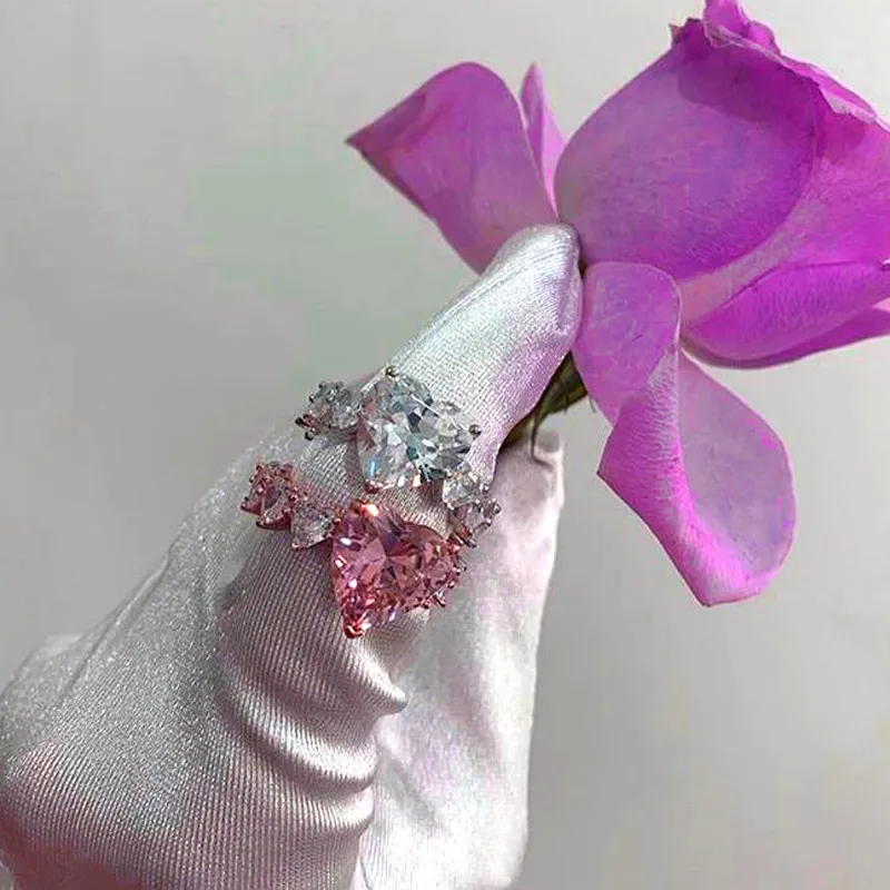 Nuovi grandi anelli di pietra con accento a forma di pera in oro rosa ss taglio completo CZ fascia nuziale fidanzamento lacrima anello rosa mignolo le donne 2028717188