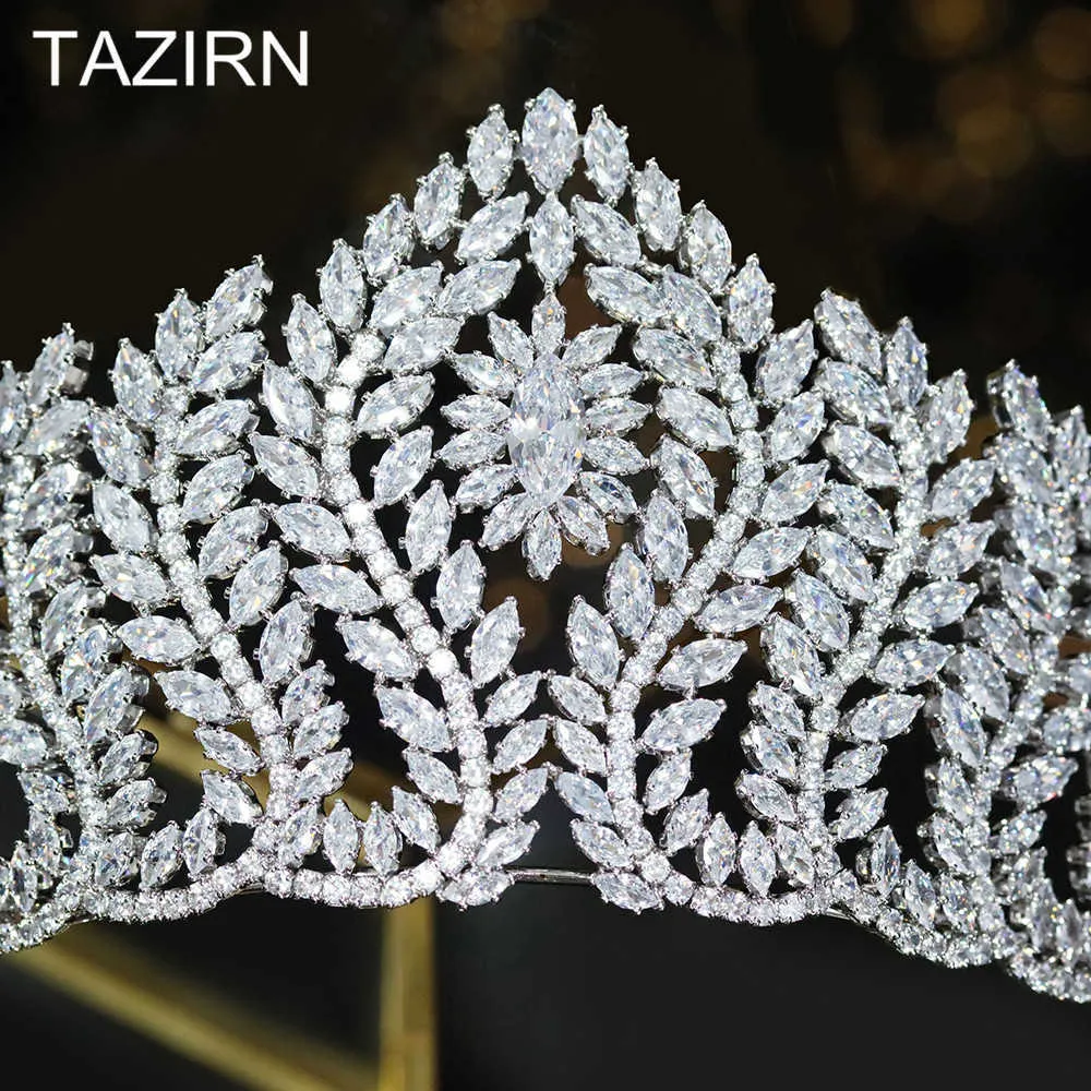 Big Tiaras Zircon Crowns Bridal Свадебные головные уборы Женщины Аксессуары для волос Свадебная Диадема Для Паргейт Партия CZ Голова Ювелирные Изделия Королева X0625