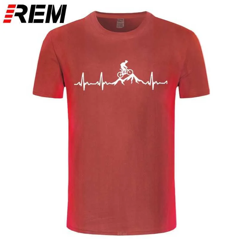 REM Mountain Bike Heartbeat Funny MTB Dirt T Shirt Plus Size Custom Short Sleeve Men's T-shirt Fashion Family Cotton 210629