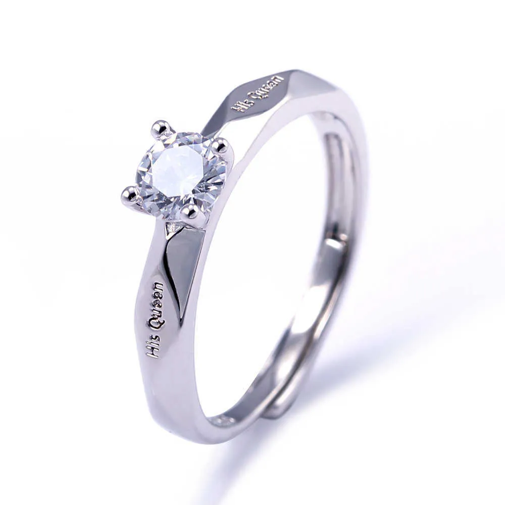 2 adet Gümüş Renk Onun Kraliçesi Onun Kral Moda Çift Lover Promise Ring Yüzük Kadınlar Için Adam Unisex Gümüş CZ Düğün Takı X0715