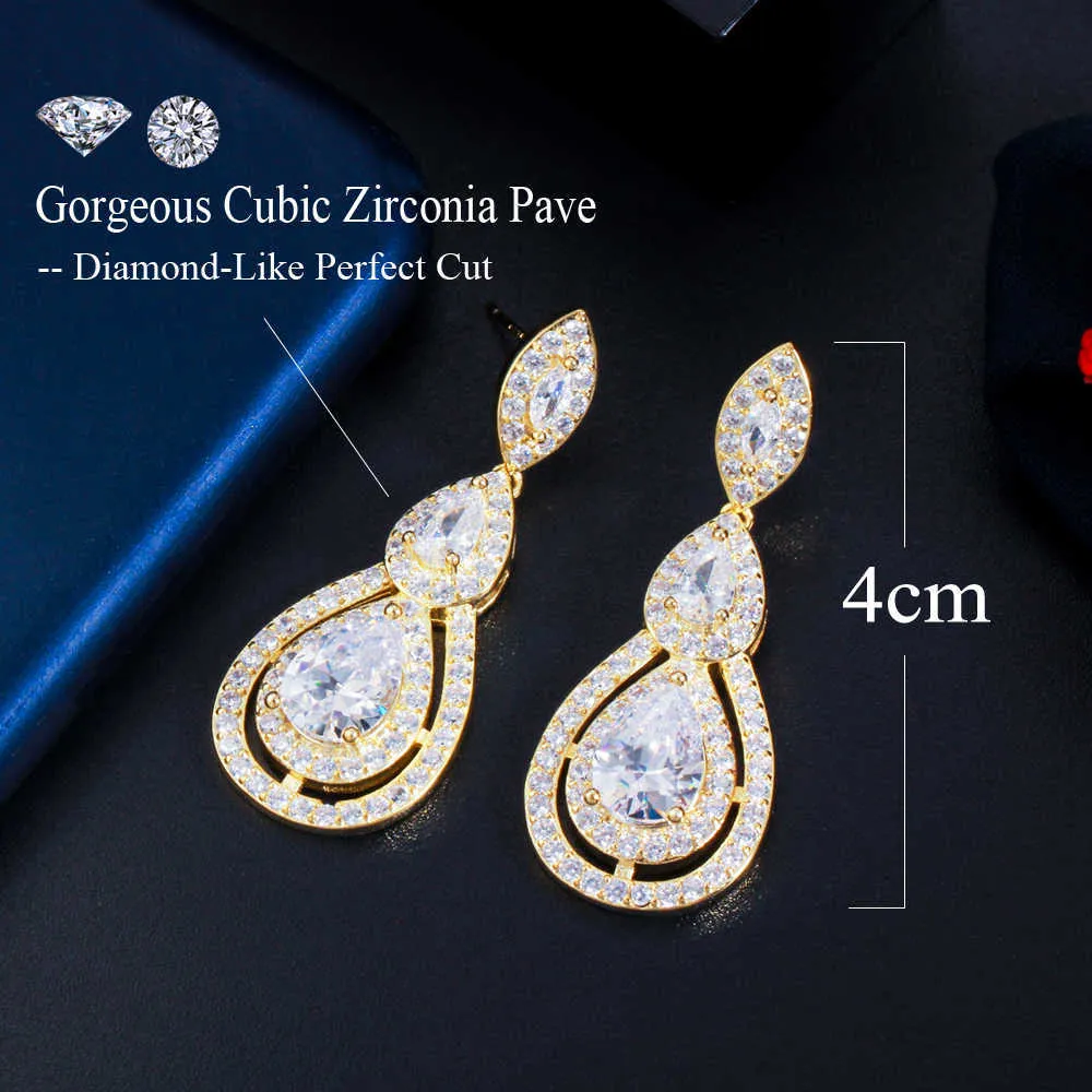 Shiny White Cubic Zirconia Water Drop Earrings for Brides Wedding Evening Party Costume Jewelry Accessories CZ904 210714
