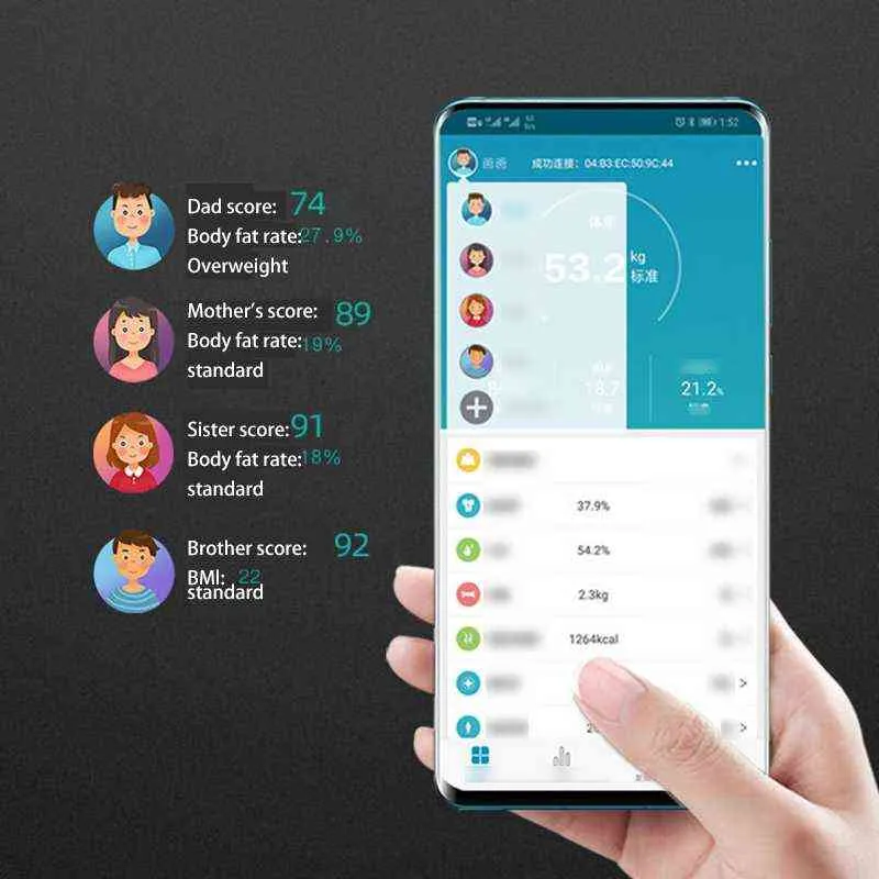 スマートフォンアプリ付きボディファットスマートデジタルバスルームスケール20ボディアナライザーBluetooth H1229