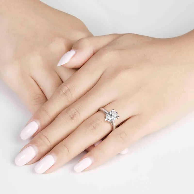 Lesf 925 prata 2 ct pêra corte feminino039s noivado anel de casamento de diamante sintético presente requintado jóias7470392