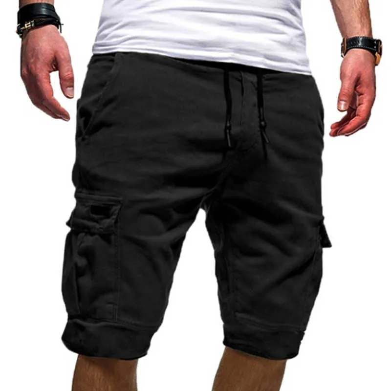 Mens Militares Carga Shorts Trabalho Macho Flap Botões Botões Calças Curtas Calças Do Exército Tático Esportes Fitness Verão 210629