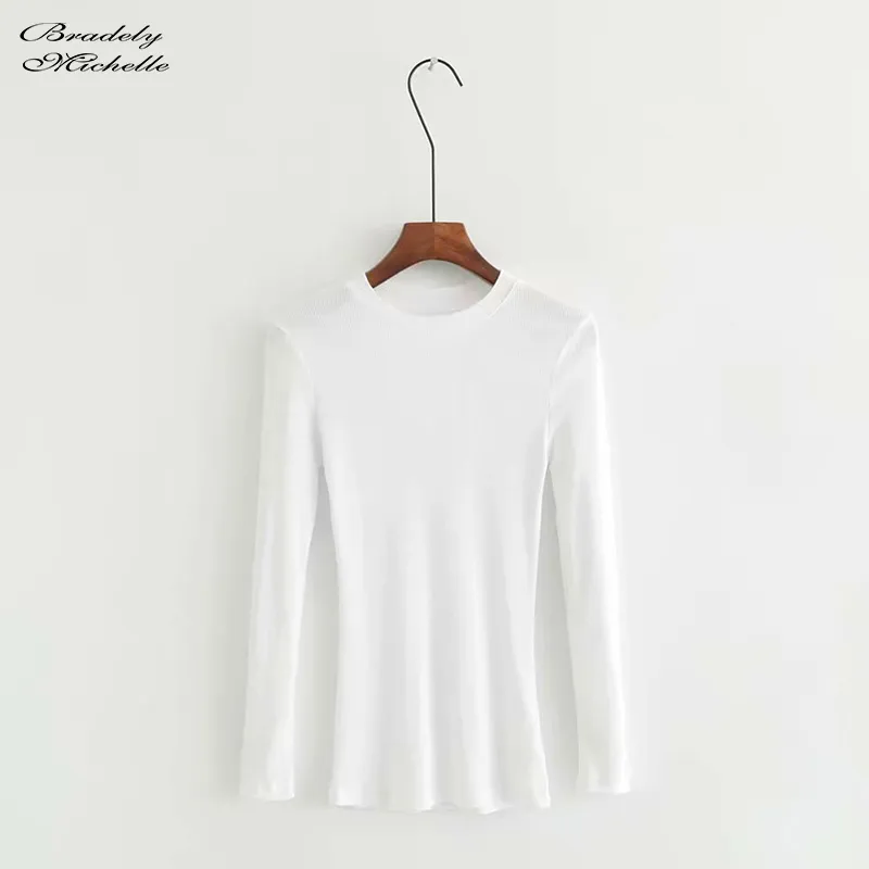 Bradely Michelle Summer Pure Pamuk Kint Kint Üstleri Kadınlar için Sıradan İnce Elastik On Longsleeve Tshirt T200614