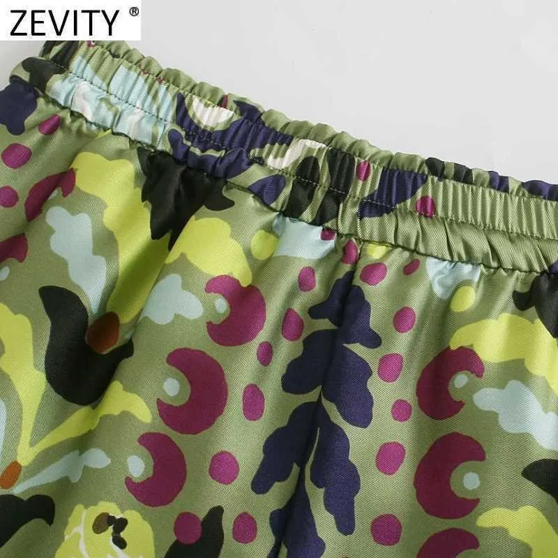 Zevity 여성 휴가 바람 꽃 프린트 여름 반바지 여성 세련된 탄성 허리 레이스 리본 캐주얼 pantalone 코르 토스 P1149 210719