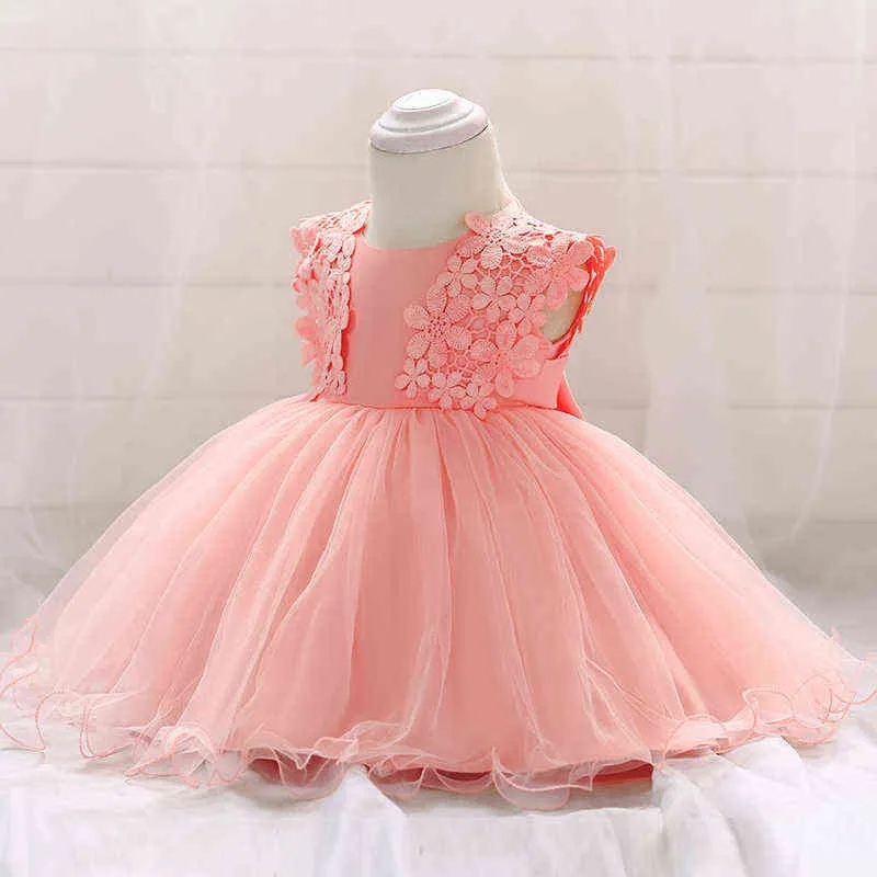 Baby Girl Sweet Lace Flower Tulle Christening Princess Toddler Birthday Party Ball Gown Dress Newborn Children Baptism 1 Years G1129
