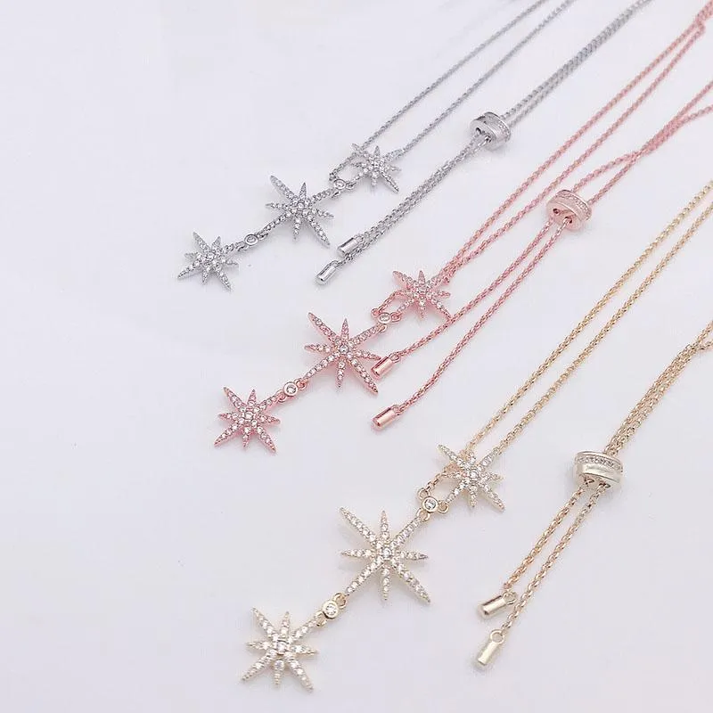 Chains 51-80cm High-quality Female Fashion Personality Hexagram Three Meteors Necklace Sweater Chain For Holiday And Birthday258o