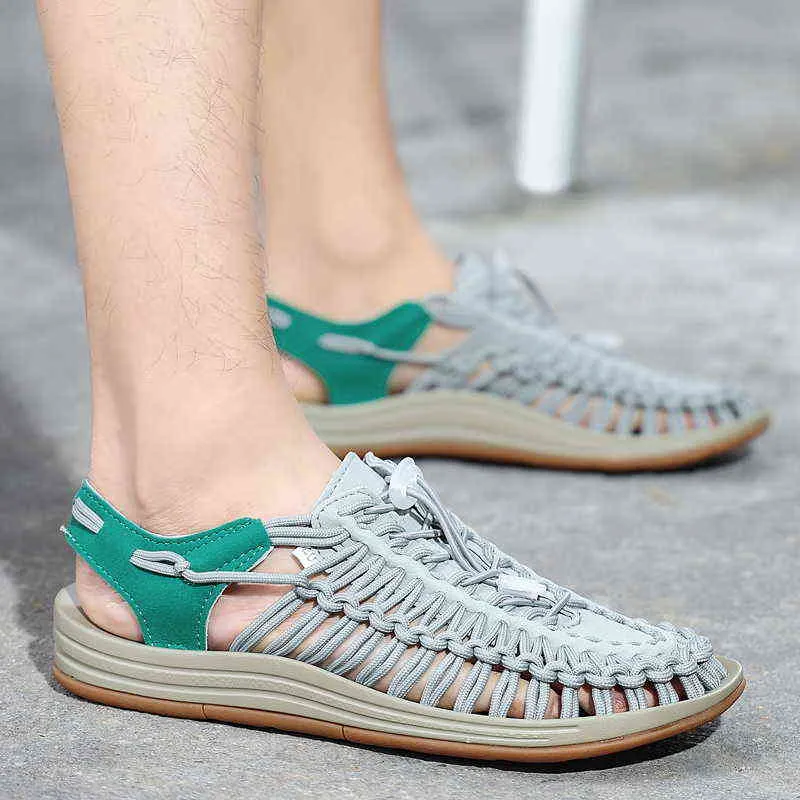 Sandalet Moda El Dokuma Yaz Erkekler Için Tasarımcı Açık Plaj Çift Ayakkabı Düz ​​Roma Gladyatör Artı Boyutu 220302