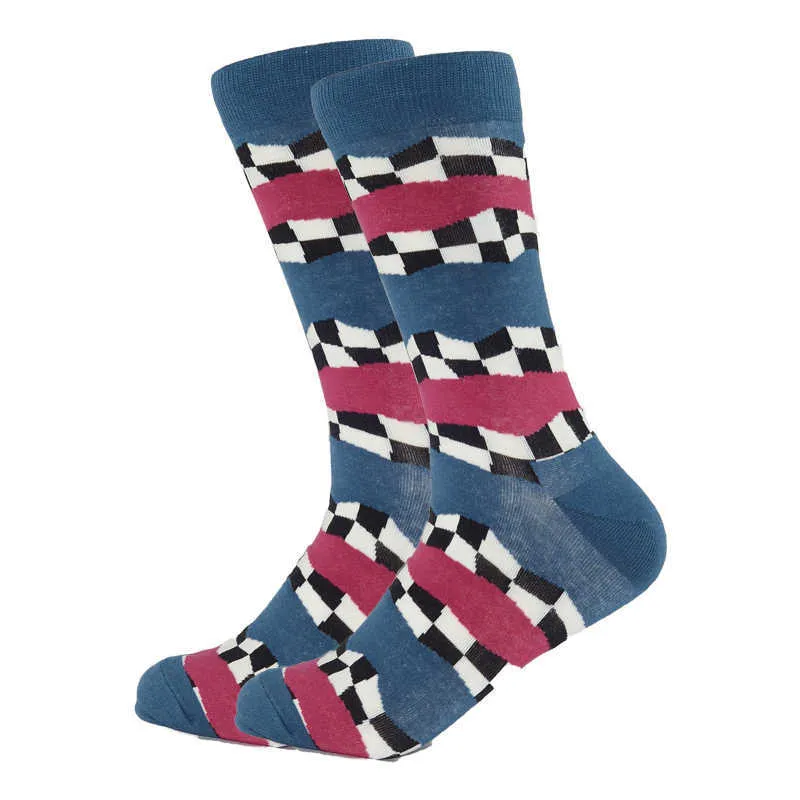 Harajuku 3d roliga strumpor män strumpor 2021 färgglada casual kvinnor och män söta novetly bomull stripe galler geometriska mönster sox x0710