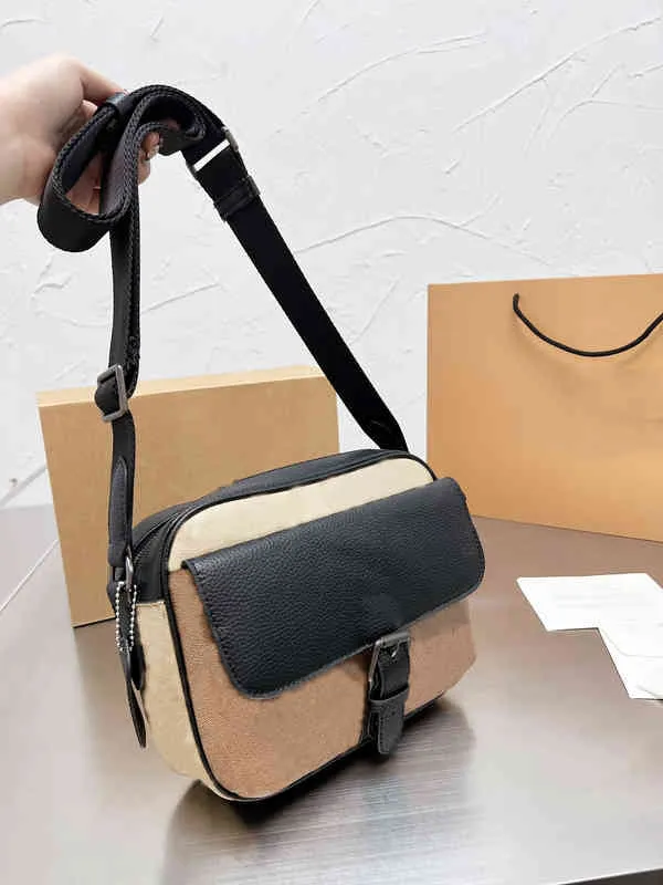 Flip Cover Casual Bags Men Handbag Shoulder Brown Print Leather Designer Luxury Crossbody Male Purses 22309