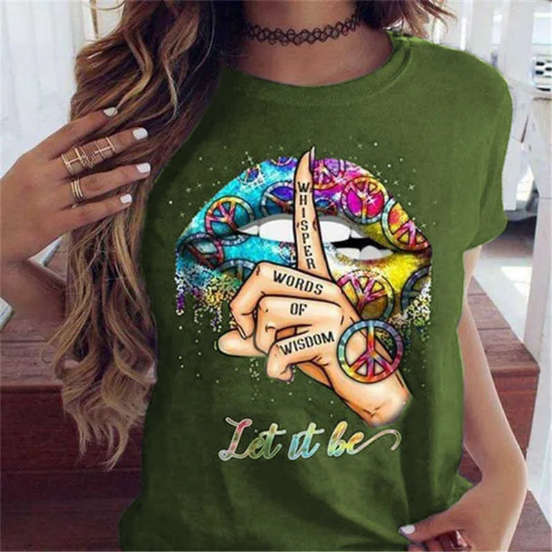 Magliette eleganti Donna Lettera Stampa Graphic Tee Abbigliamento femminile Primavera Estate Vintage Streetwear Top Ragazza Camicia a maniche corte Teen X0628