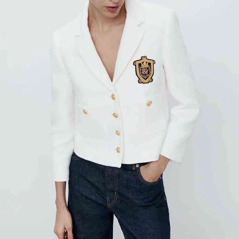 女性ファッションホワイトツイードジャケットコートヴィンテージポケットラペルカラー長袖オフィスレディーメスアウターウェアシックトップ220118