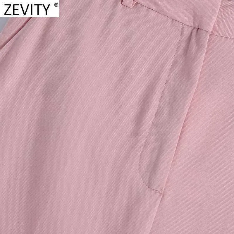 Zevity mujeres simplemente color rosa pantalones de pierna ancha vintage cintura alta oficina damas cremallera mosca casual pantalones mujer p1023 210603